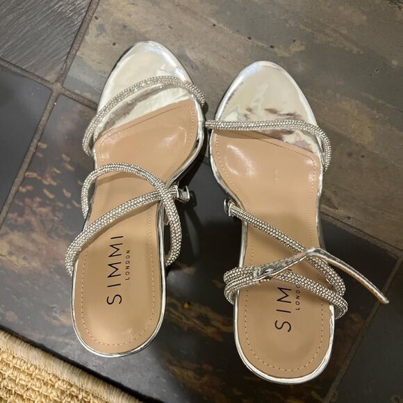 Simmi London ASOS samia barely there embellished heeled sandals in silver. - Picture 5 of 7